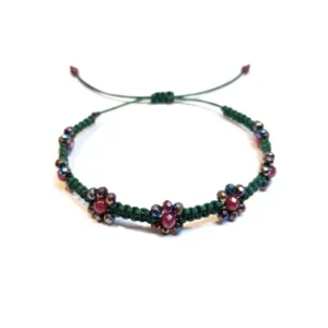 Βραχιόλι Makrame με Κρυστάλλινα Λουλούδια, Κυπαρισσί