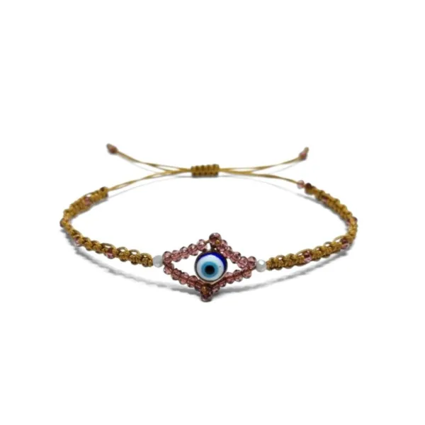 Βραχιόλι Μακραμέ Φυλαχτό Μάτι με Κρύσταλλα