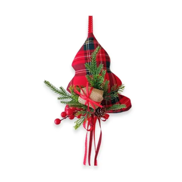 Υφασμάτινο Καρό Δεντράκι με Χριστουγεννιάτικα Διακοσμητικά