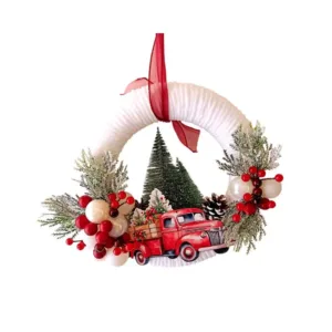 Λευκό Διακοσμητικό Στεφάνι με Κόκκινο Χριστουγεννιάτικο Αυτοκινητάκι