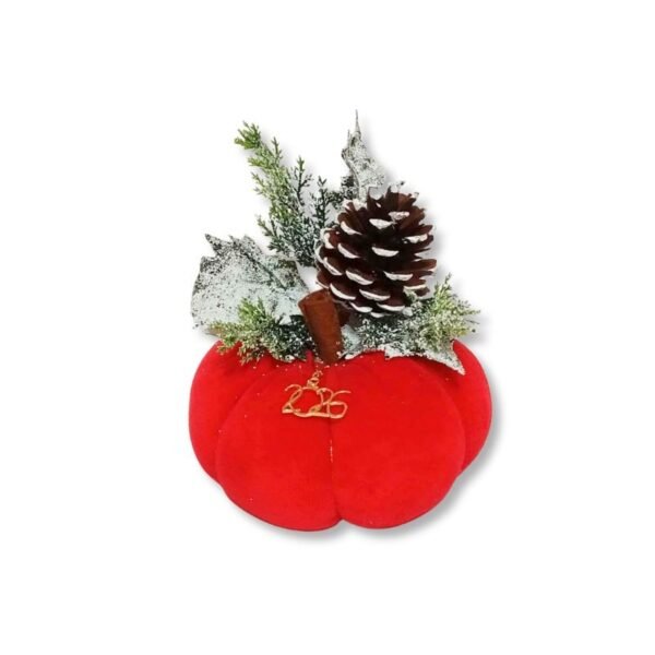 Βελούδινη κολοκύθα γούρι Κόκκινη (12cm)