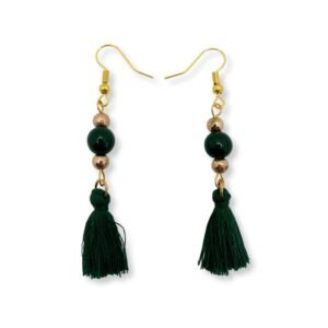 Χειροποίητα κρεμαστά σκουλαρίκια με ημιπολύτιμες πέτρες και φούντες