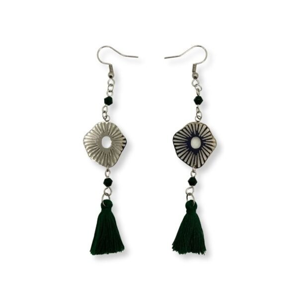 Χειροποίητα κρεμαστά σκουλαρίκια από ατσάλι κρύσταλλα και φούντες