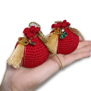 Γούρι ρόδι με χρυσή κορδέλα