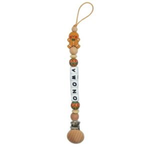 Χριστουγεννιάτικο κλιπ πιπίλας με χάντρες σιλικόνης και όνομα- Gingerbread