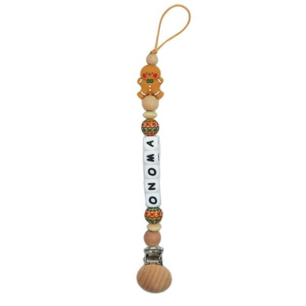 Χριστουγεννιάτικο κλιπ πιπίλας με χάντρες σιλικόνης και όνομα- Gingerbread