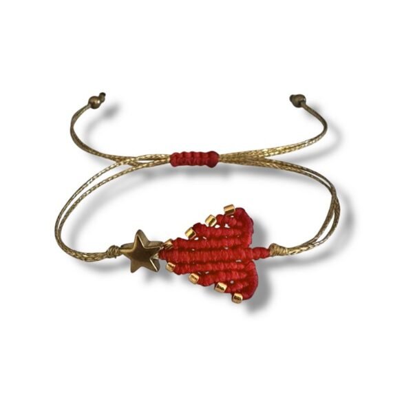 Μακραμέ Βραχιόλι Χριστουγεννιάτικο δεντράκι, Κόκκινο