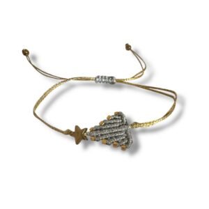 Μακραμέ Βραχιόλι Χριστουγεννιάτικο δεντράκι, Ασημί μεταλιζέ