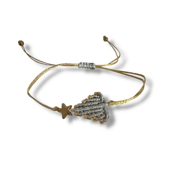 Μακραμέ Βραχιόλι Χριστουγεννιάτικο δεντράκι, Ασημί μεταλιζέ