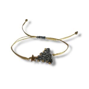 Μακραμέ Βραχιόλι Χριστουγεννιάτικο δεντράκι, Μαύρο - Ασημί μεταλιζέ