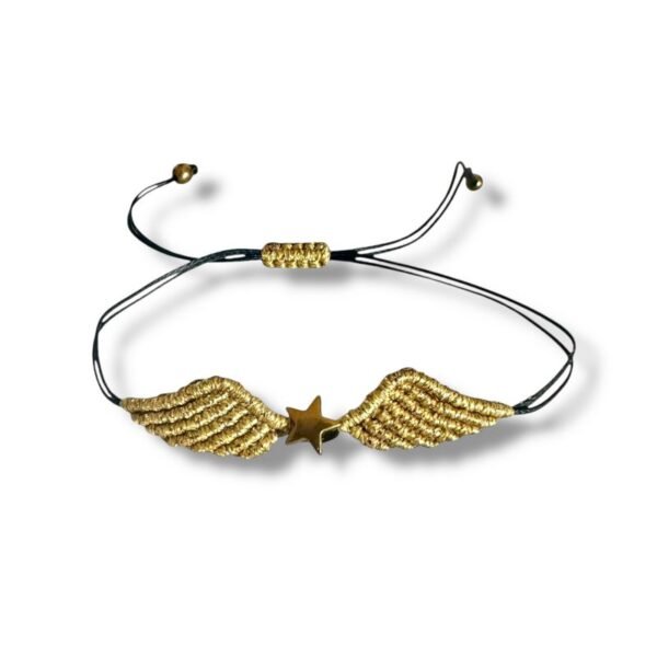 Μακραμέ χριστουγεννιάτικο βραχιόλι γούρι Φτερά Αγγέλου, Χρυσό μεταλιζέ