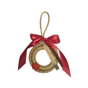 Στολίδι στεφανάκι, χρυσό με κόκκινη κορδέλα