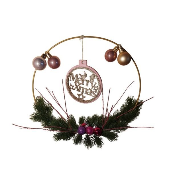 Στεφανάκι Merry Christmas Ροζ και Χρυσό