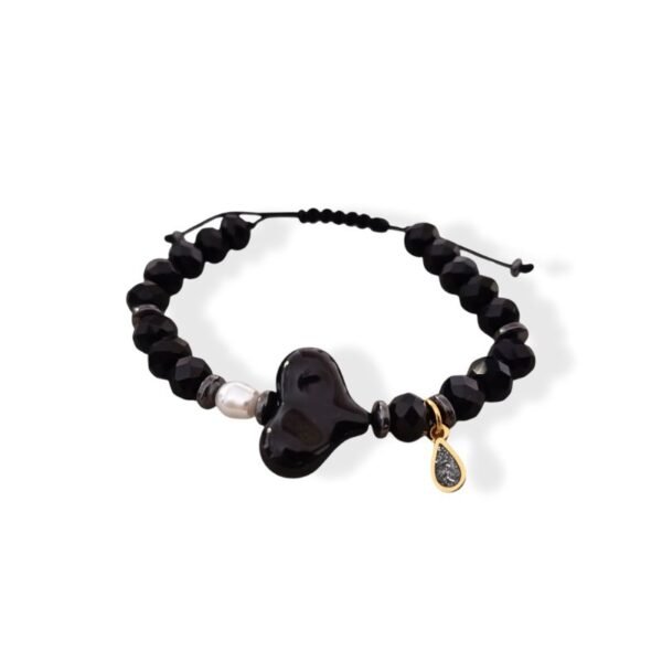 Βραχιόλι με πλέξιγκλας καρδιά, κρύσταλλα και πέρλα