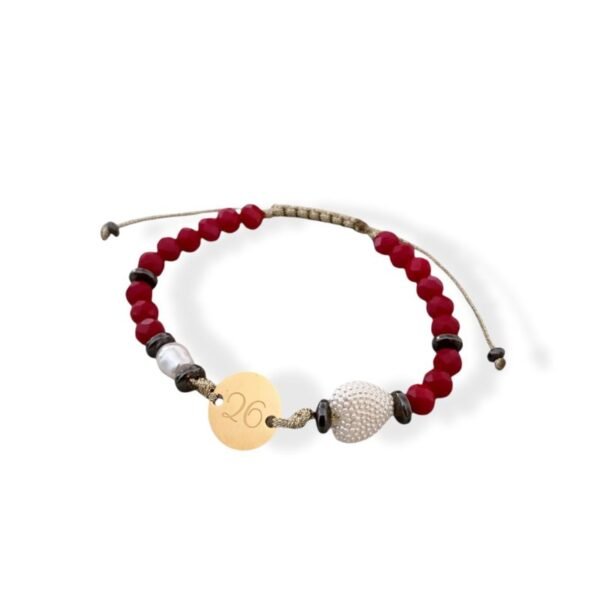 Βραχιόλι γούρι ατσάλινο 26 με πέρλα καρδιά, κρυσταλλάκια και αιματίτες