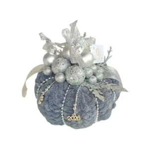 Βελούδινη Χριστουγεννιάτικη Κολοκύθα γούρι 2026, Σκούρο Γκρι