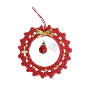 Χριστουγεννιάτικο κόκκινο πλεκτό στεφανάκι με μπαλίτσα γούρι 2026