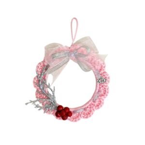 Χριστουγεννιάτικο ροζ πλεκτό στεφανάκι γούρι 2026