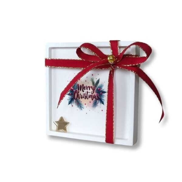 Πορσελάνινο Χριστουγεννιάτικο κάδρο με κόκκινη κορδέλα και χρυσό αστέρι