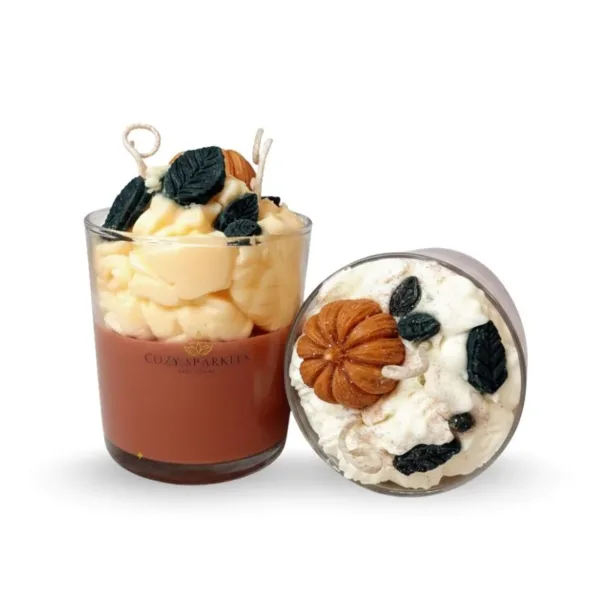 Φθινοπωρινό κερί με κολοκυθίτσα και φύλλα