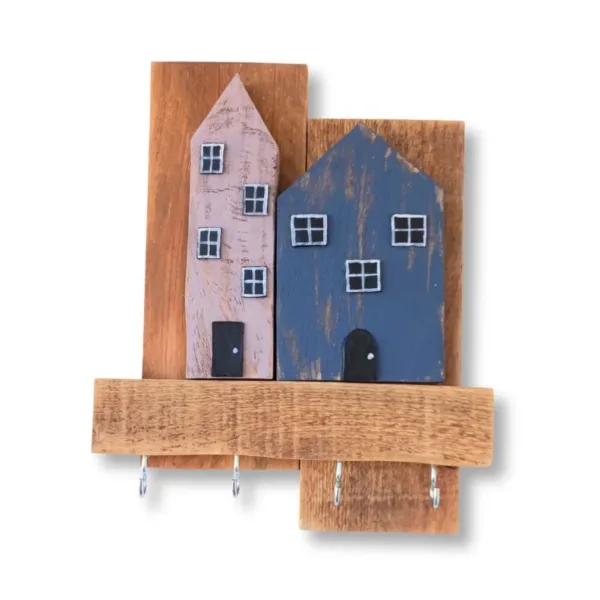 Ξύλινη Κλειδοθήκη με Σπιτάκια (29*23*6)