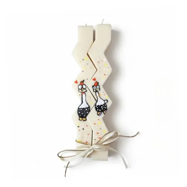 Σετ Λαμπάδες από κερί σόγιας για Ζευγάρια ζωγραφισμένη στο χέρι με κοτούλες