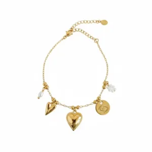 Χρυσό βραχιόλι με charm καρδιάς & ματάκι