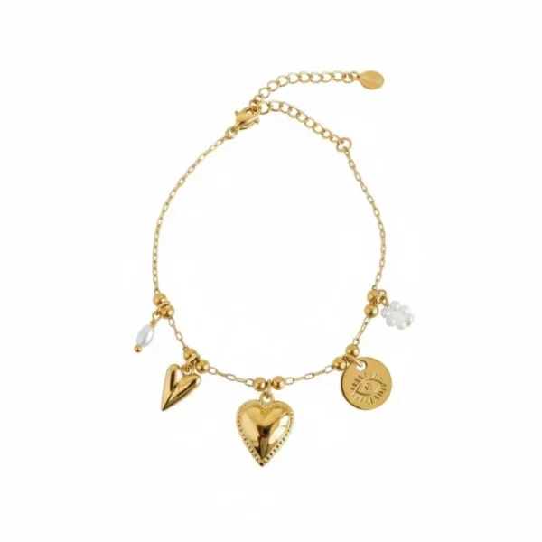 Χρυσό βραχιόλι με charm καρδιάς & ματάκι