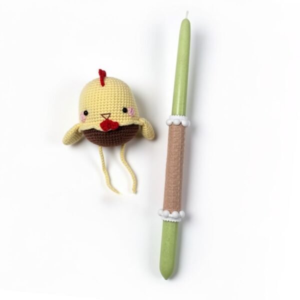 Χειροποίητη Λαμπάδα με πλεκτό κουκλάκι ''Κίτρινο Κοτοπουλάκι'' - ύψος 35εκ.