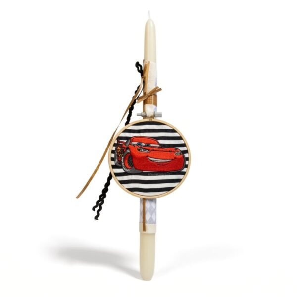 Λαμπάδα με διακοσμητικό τελαράκι ''Αγωνιστικό Αμαξάκι'' (40εκ.)