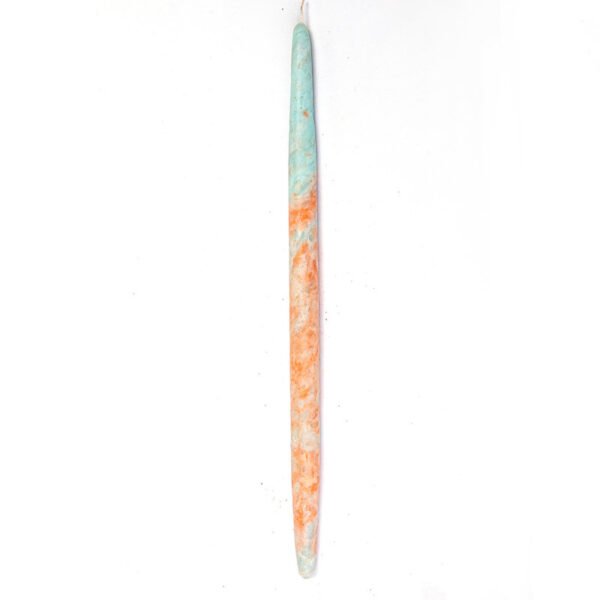 Λαμπάδα από μελισσοκέρι με εφέ μαρμάρου πορτοκαλί-κυανό