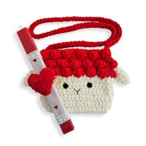 Λαμπάδα σετ με πλεκτό τσαντάκι προβατάκι