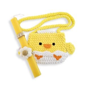 Λαμπάδα σετ με πλεκτό τσαντάκι κοτοπουλάκι