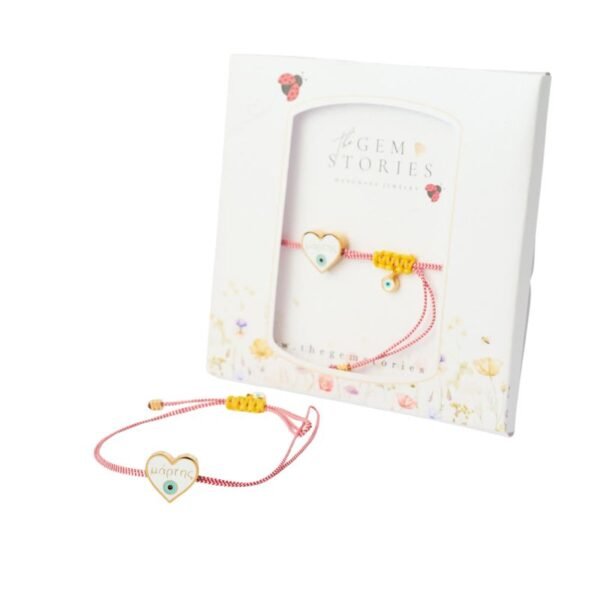 Μαρτάκι με λευκή καρδιά και μάτι σε κόκκινο λευκό κορδόνι The Gem Stories