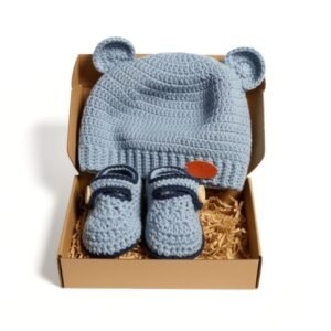 Πλεκτό σετ μωρού σκουφάκι και παπουτσάκια