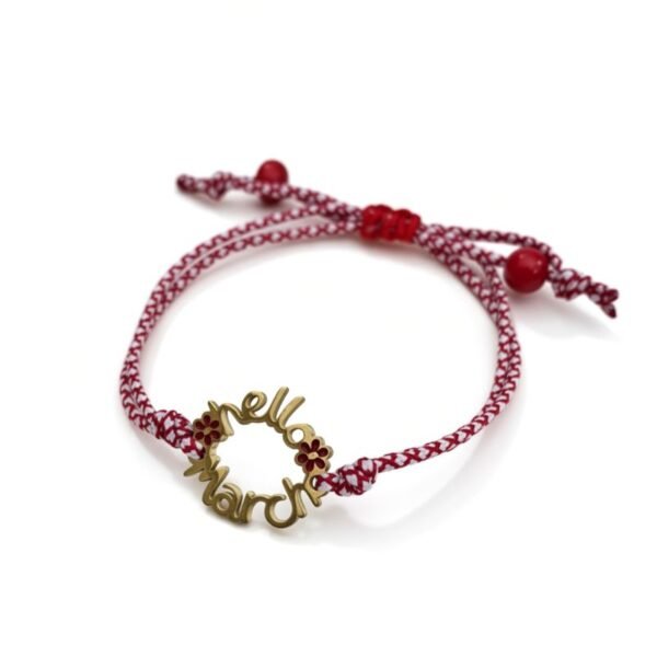 Χειροποίητο μαρτάκι βραχιολάκι με χρυσό ατσάλινο στεφάνι "Μάρτης"