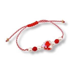 Βραχιόλι μαρτάκι καρδιά με βέλος από γυαλί, με αιματίτη και πέρλες