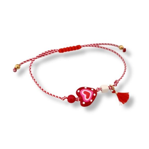 Βραχιόλι μαρτάκι με γυάλινη καρδιά και αιματίτη