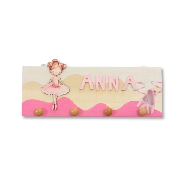 Παιδική κρεμάστρα τοίχου με όνομα, Μπαλαρίνα (40*15*2,5 εκ.)