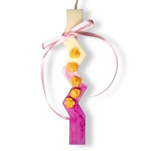 Λαμπάδα από κερί σόγιας με λουλούδια δίχρωμη