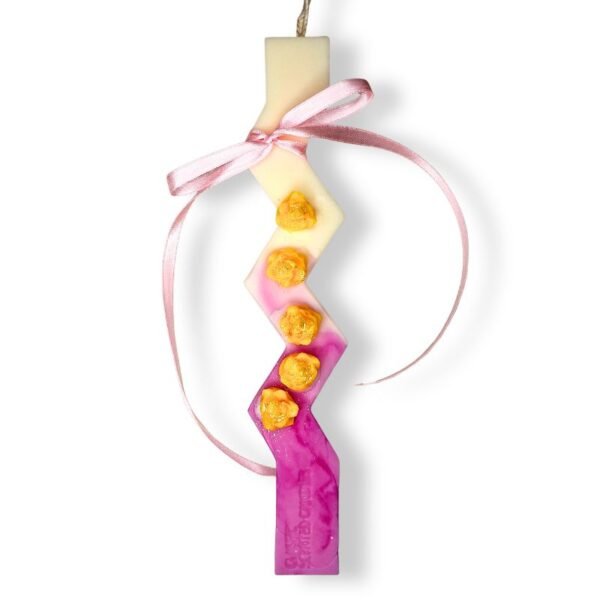 Λαμπάδα από κερί σόγιας με λουλούδια δίχρωμη