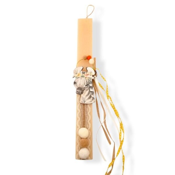 Χειροποίητη Πασχαλινή λαμπάδα με ξύλινο μαγνητάκι Ζέβρα