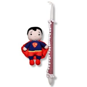 Πασχαλινή Λαμπάδα με πλεκτό κουκλάκι ''Super Ήρωας'' (40εκ.)