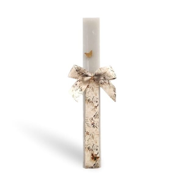 Πασχαλινή λαμπάδα με φλοράλ κορδέλα και χρυσές πεταλούδες (30εκ)