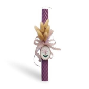 Πασχαλινή λαμπάδα μελισσοκέρι με αποξηραμένα λουλούδια και πορσελάνινο διακοσμητικό