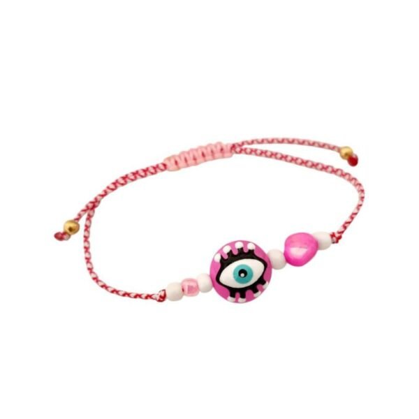 Βραχιόλι μαρτάκι μάτι σε ροζ και λευκό με κοράλλι