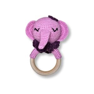 Μασητικός κρίκος/κουδουνίστρα με πλεκτό ζωάκι, Ελεφαντάκι