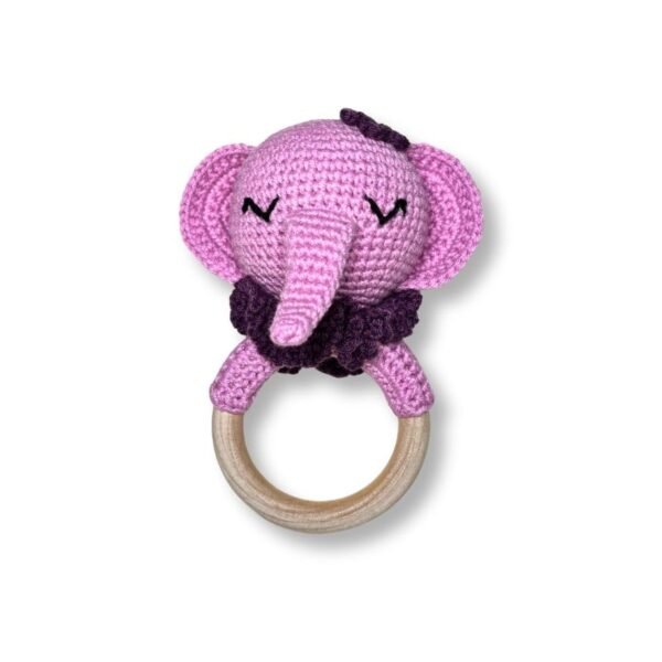 Μασητικός κρίκος/κουδουνίστρα με πλεκτό ζωάκι, Ελεφαντάκι