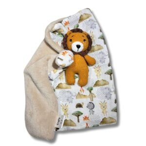 Πλεκτό Κουκλάκι Λιονταράκι με πανάκι παρηγοριάς