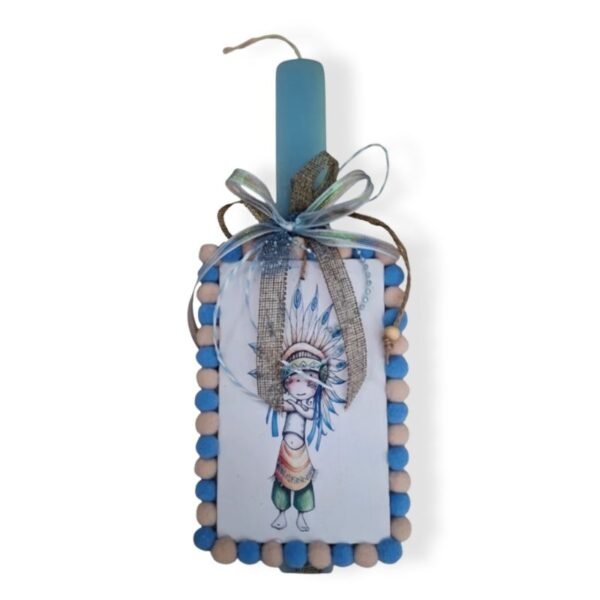 Αρωματική πλακέ λαμπάδα με ξύλινο ταμπελάκι Ινδιάνος